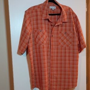 Orvis Men's Casual Orange Checkered Shirt